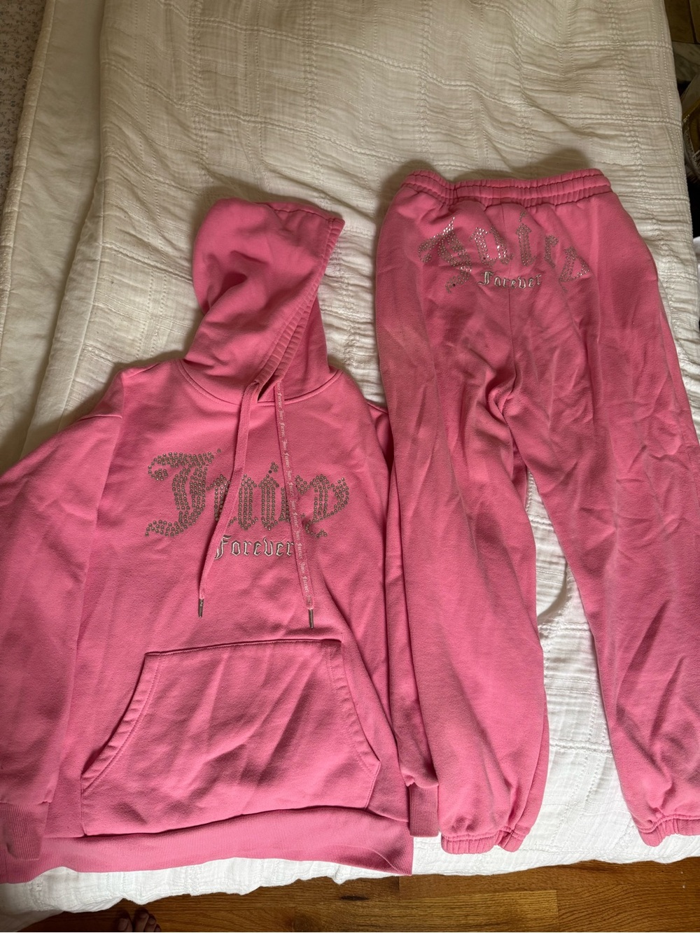 Juicy Couture X forever 21 Pink Rhinestone Logo Hoodie & Sweatpants Set